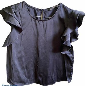 GUC Zara Basics Scallop Ruffle Sleeve Black Blouse Size Large